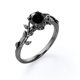 thumbnail image 3 of JeenMata Anillo de Compromiso con Diamante Negro de 0,50 Quilates Creado en Laboratorio Corte Redondo, Forma de Hoja y Enredadera, Baño de Oro Negro de 18 K sobre Plata, 3 of 6