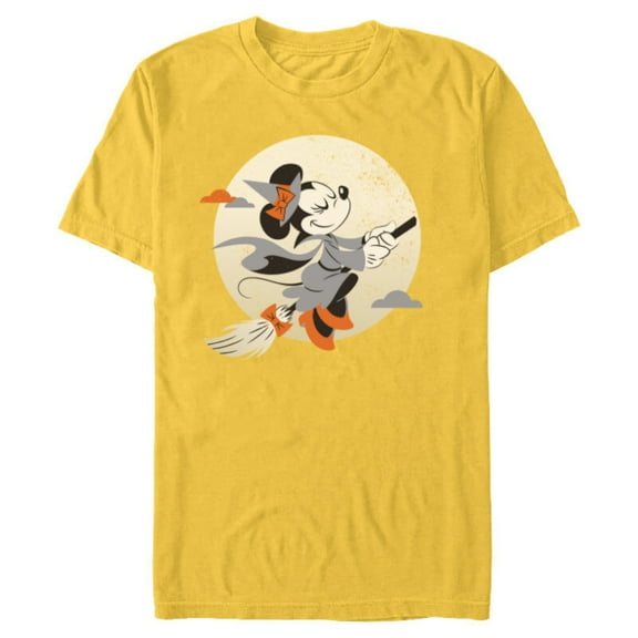 Disney Minnie Mouse Flying Witch Costume Halloween - Short Sleeve Blended T-Shirt for Adults - Customized-Yellow