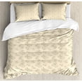 thumbnail image 1 of Flower Duvet Cover Set King Size, Floral Pattern with Orchid Branches Outline Drawn Vintage Botany, Decorative 3 Piece Bedding Set with 2 Pillow Shams, Champagne and Olive Green, by Ambesonne, 1 of 3