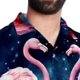 thumbnail image 5 of Starry Sky Flamingo Men's Short Sleeve Spread Collar Tops, Casual Button Down Shirts, Printed Summer Beach Shirts, Unisex, 5 of 6