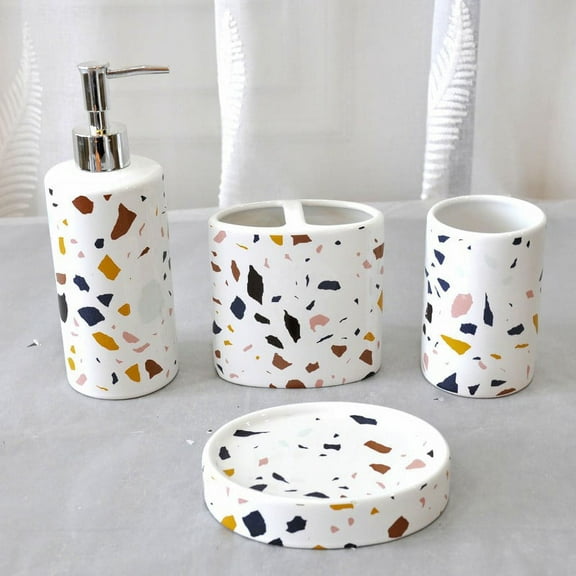 Heavenly Designs Watson Bathroom Accessories - White Speckled Resin Bathroom Set - Age Adult