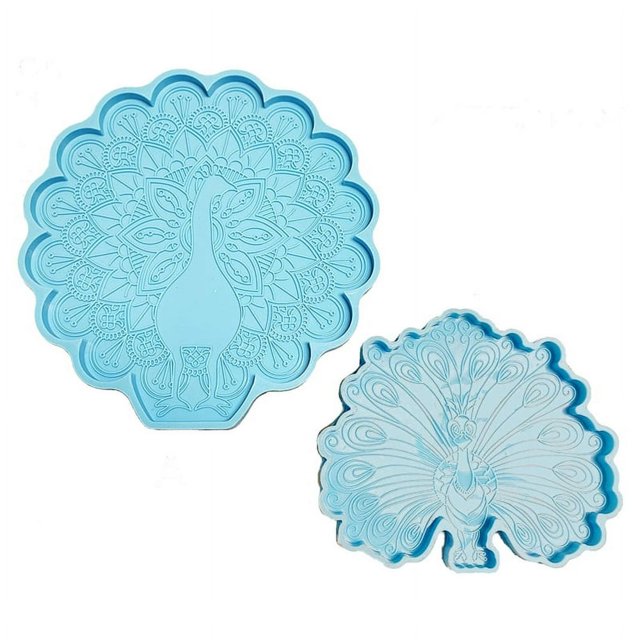 2 Pcs Tea Table Peacock Coaster Molds Silicone Tray Molds Epoxy Casting Molds Jewelry Storage Decor Mould for DIY Craft