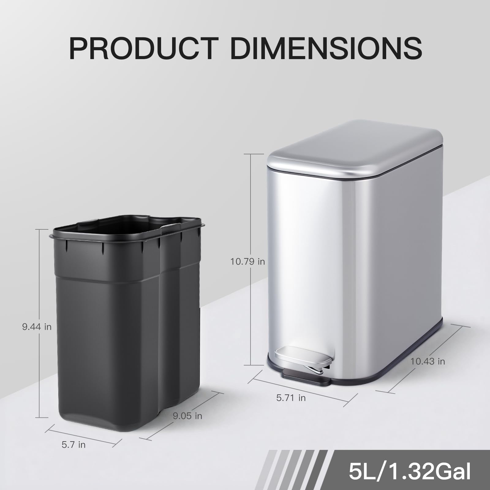 GARVEE 1.3 Gallon Bathroom Stainless Steel Trash Can, Soft Close, Silver