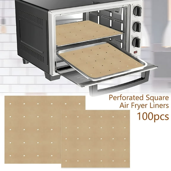 ACDANC Air Fryer Paper Liner Unbleached Air Fryer Parchment Paper Pads High Temperature Resistant Perforated Square for Toaster Countertop Large Toaster Oven 100Pcs,10 x 12 inch
