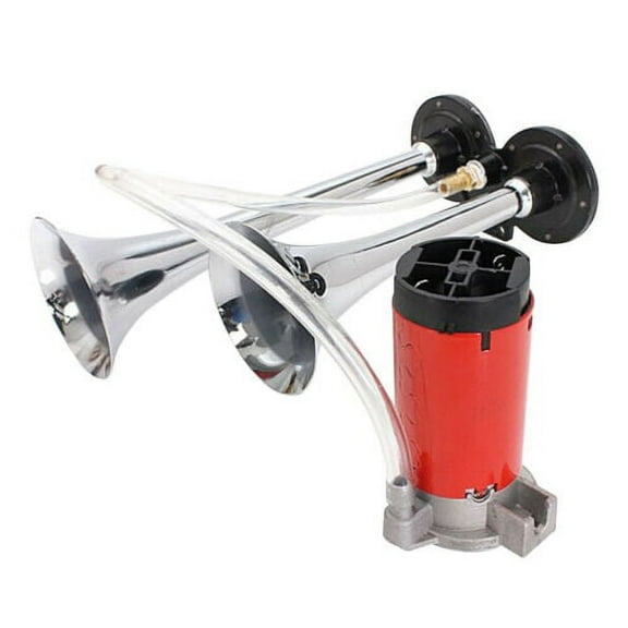 12 volt Car Truck 12v Chrome Dual Trumpet Compact Train Air Horn LOUD 150DB RED