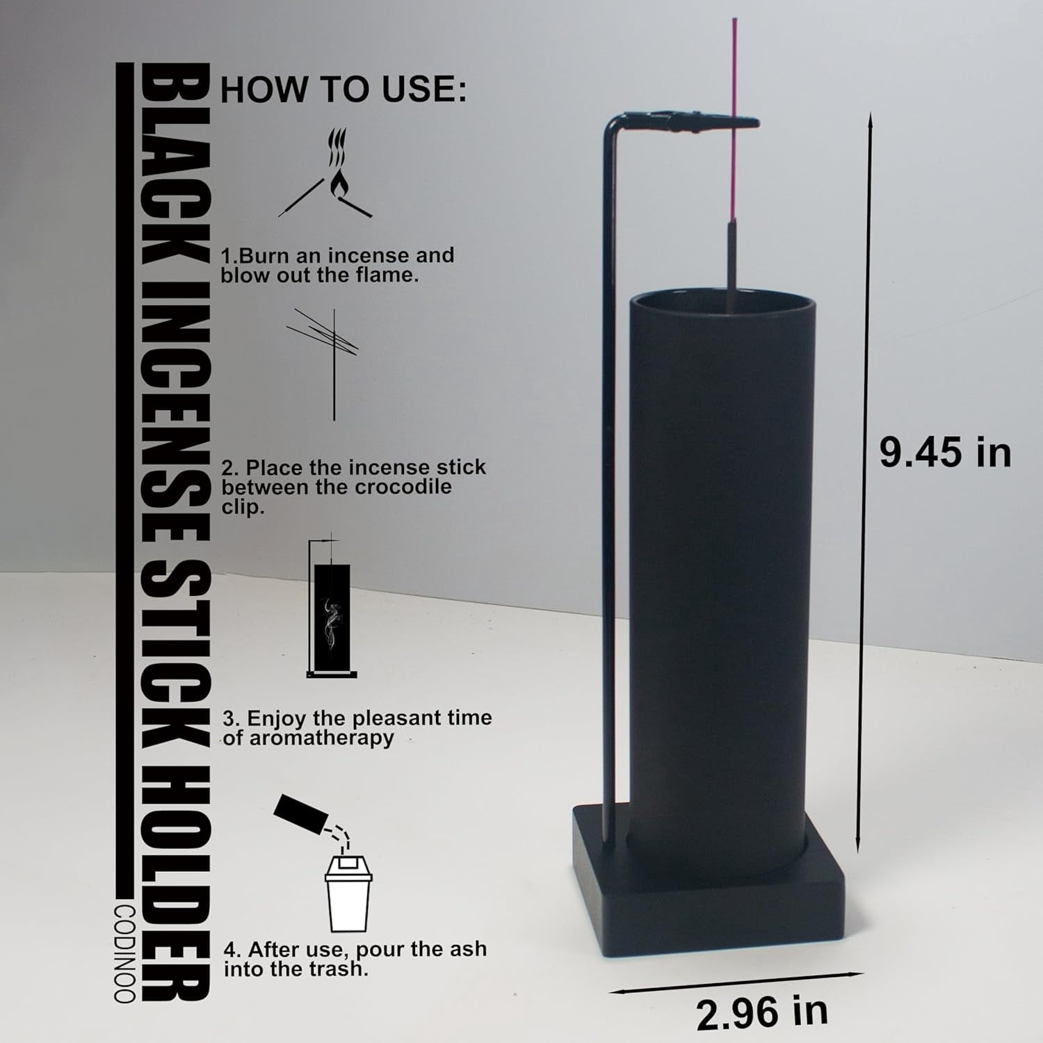 Incense Holder for Sticks,Incense Burner Holder,Modern Incense Holder for Stick with Glass Ash Catcher,Insence-Stick Holder [Anti-Ash Flying] for Yoga Spa (Upside Down Full Black)