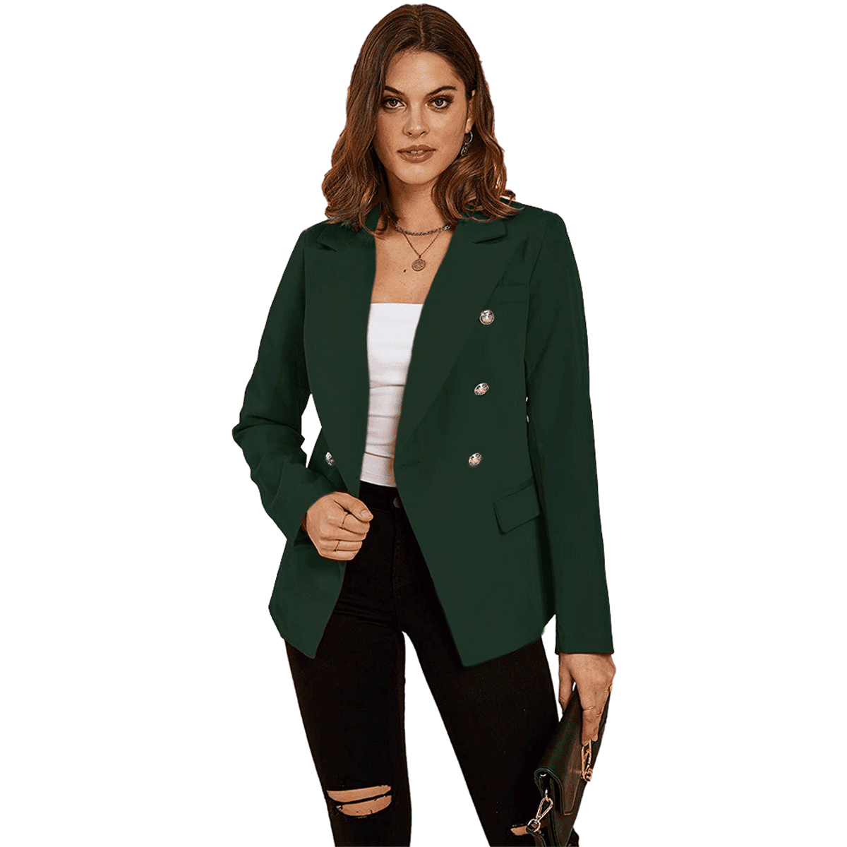 Jeanewpole1 Womens Casual Long Blazer Jacket Lapel Open Front Button Cardigan Suit