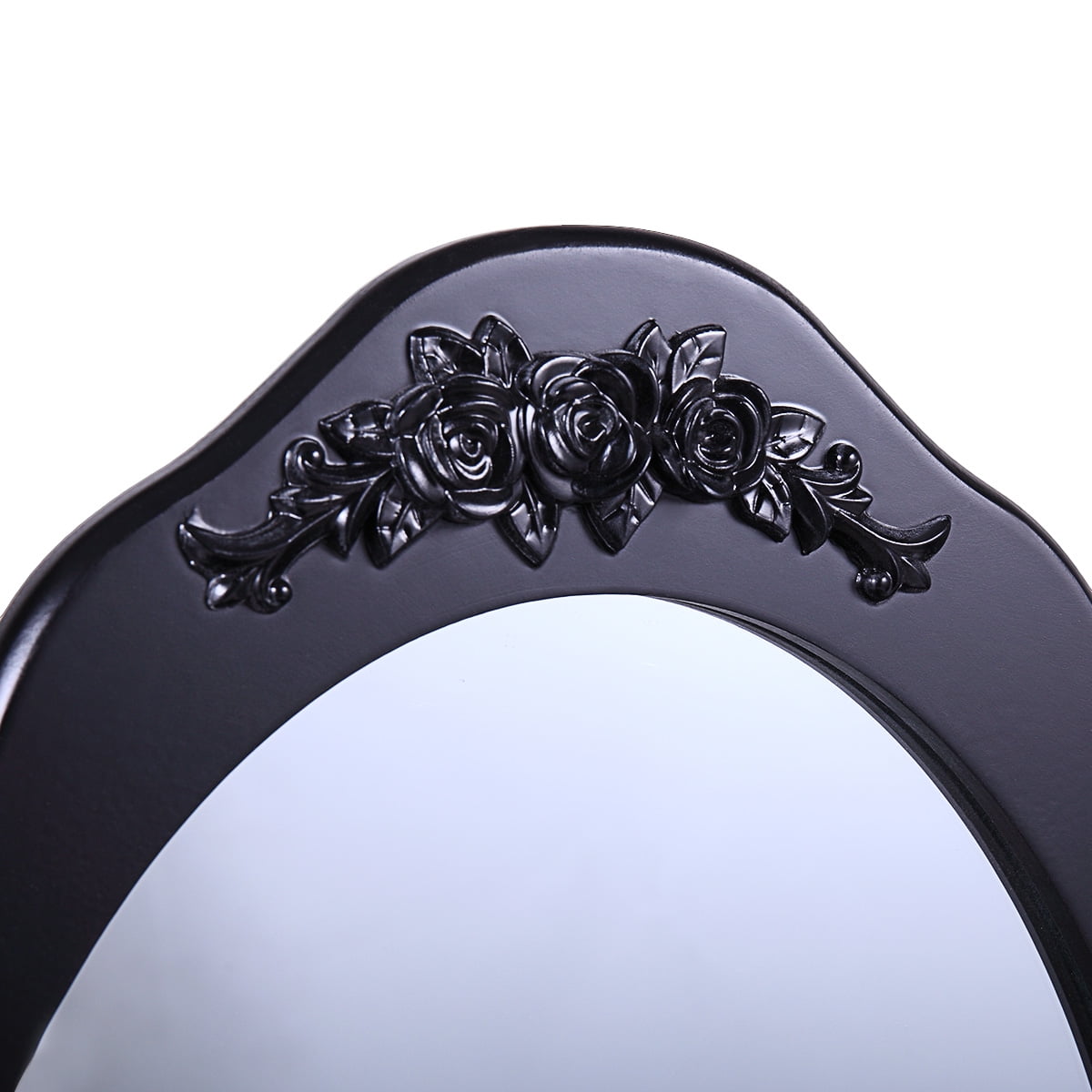 Kepooman Mid Century Vanity Set, Makeup Vanity Desk with 4 Drawers / Oval Mirror / Cushioned Stool - Black Kepooman Mid Century Vanity Set, Makeup Vanity Desk with 4 Drawers / Oval Mirror / Cushioned Stool - Black