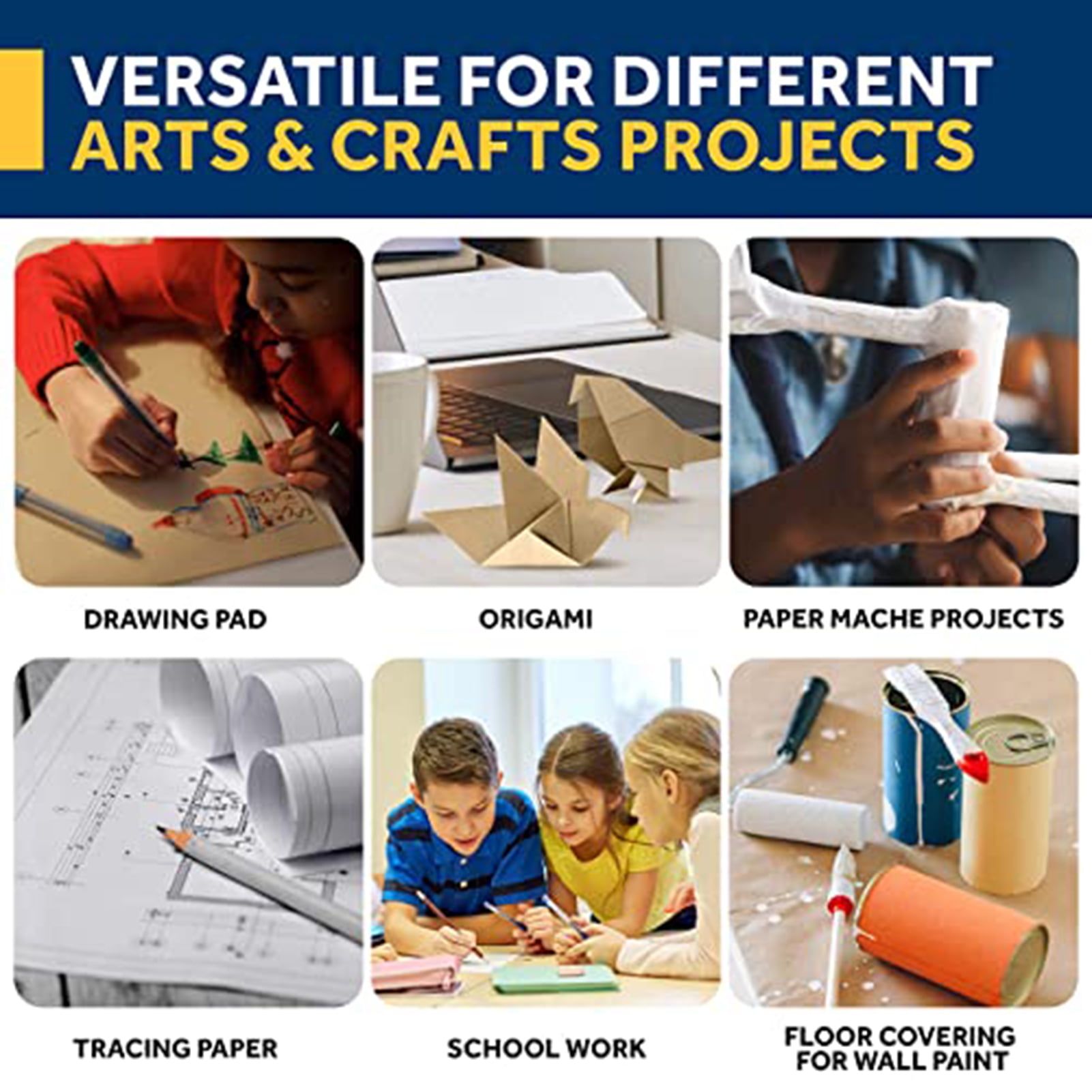 Wrapping Paper, Kraft Paper Roll for Gift Wrapping, Moving, Packing, Plain Brown Shipping Paper for Arts and Crafts, Bulletin Board Easel, DIY Projects(33ft)