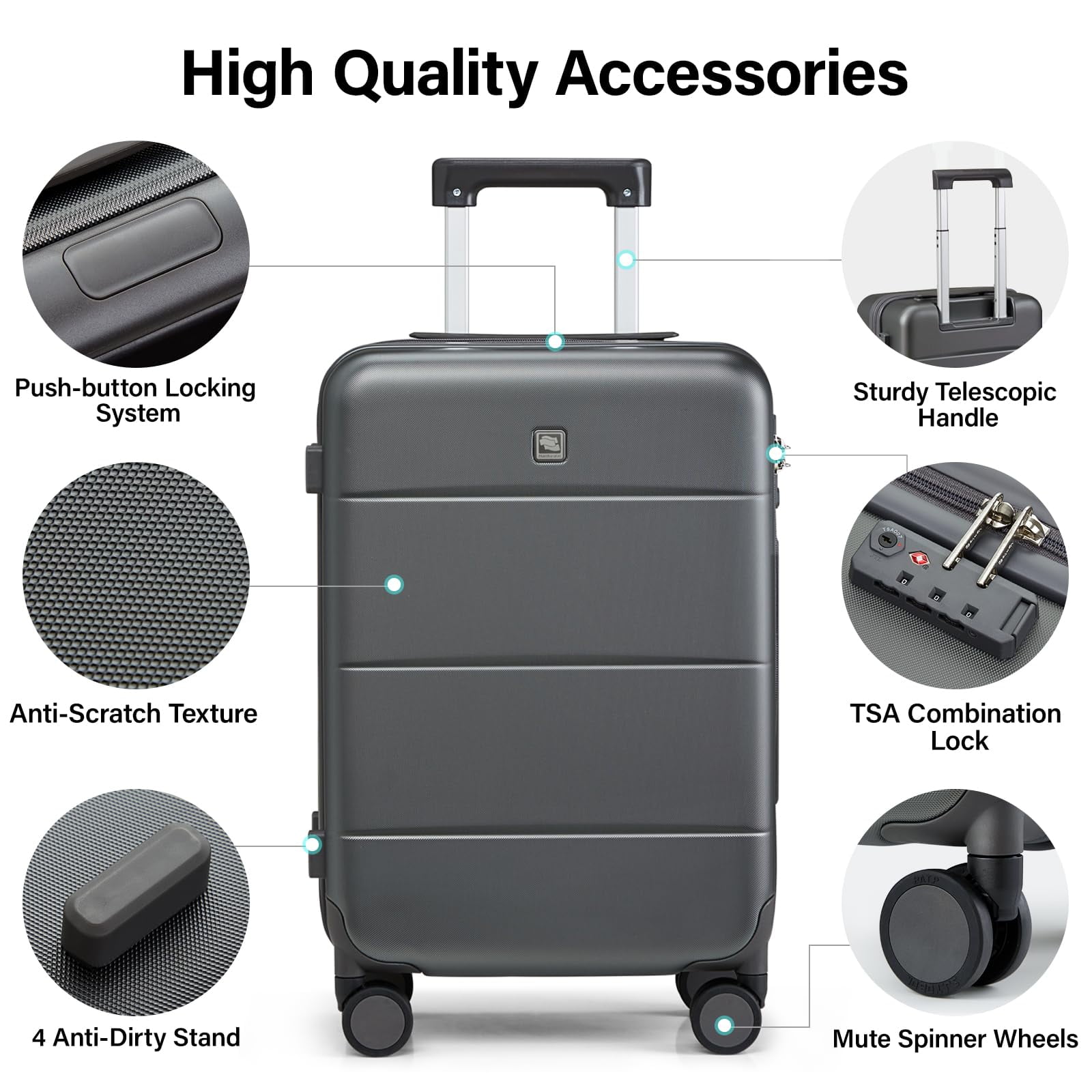Hanke Luggage Sets 3 Piece, 20/24/28 Inch Hard Shell Suitcases with Wheels & TSA Lock Lightweight PC Hardside Luggage for Travel(Graphite Grey)