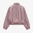 thumbnail image 6 of XINPING Women's Cropped Plaid Jacket Lightweight Casual Coat Bomber Gingham Windbreaker Jacket, Vintage Stand Collar, Long Sleeve, Loose Fit, Fall Winter Dailywear with Pockets, 6 of 6
