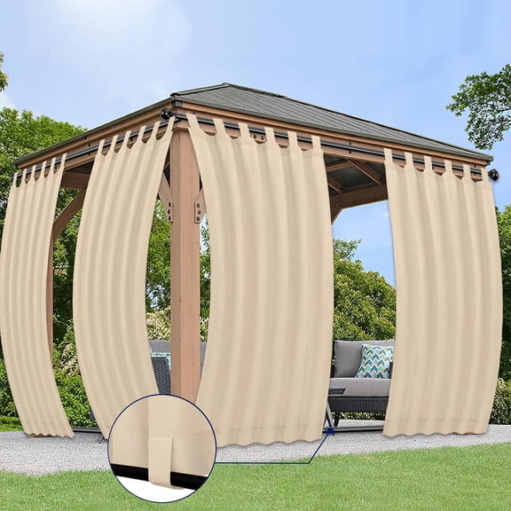 Outdoor Curtains for Detachable Sticky Tab Top Patio Waterproof/Weatherproof, UV and Fade Resistant Outside Curtains for Gazebo, Porch, Pergola, Privacy Curtain, 54 x 84 inch, 2 Panels, Beige