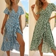 thumbnail image 3 of EIMELI Profonde V-Cou Croisé Dentelle Haut Split Midi Robe Florale Imprimé Manches Courtes Femmes Robe Vêtements Féminins, 3 of 13