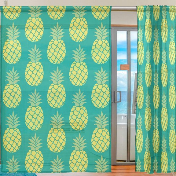 Coolnut Pineapple Vector Background Sheer Gauze Door Curtain Window Curtain Drapes for Living Room Kids Bedroom Window Treatment Decor W55 x L84 In 2 Panels
