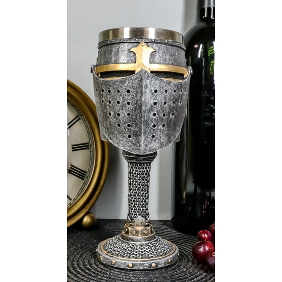Ebros Medieval Knight Of The Cross Suit of Armor Helm 7"H Wine Goblet Chalice