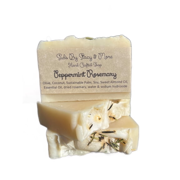 Peppermint Rosemary - Three Pack of Handmade Face and Body Soap Bars 4.8 - 5 ounce