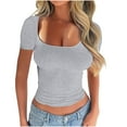 thumbnail image 6 of Mittory Women Scoop Neck Short Sleeve Crop Tops Tight Slim Fit Ribbed Cropped Tee Shirt Going Out Workout Tshirt, 6 of 8