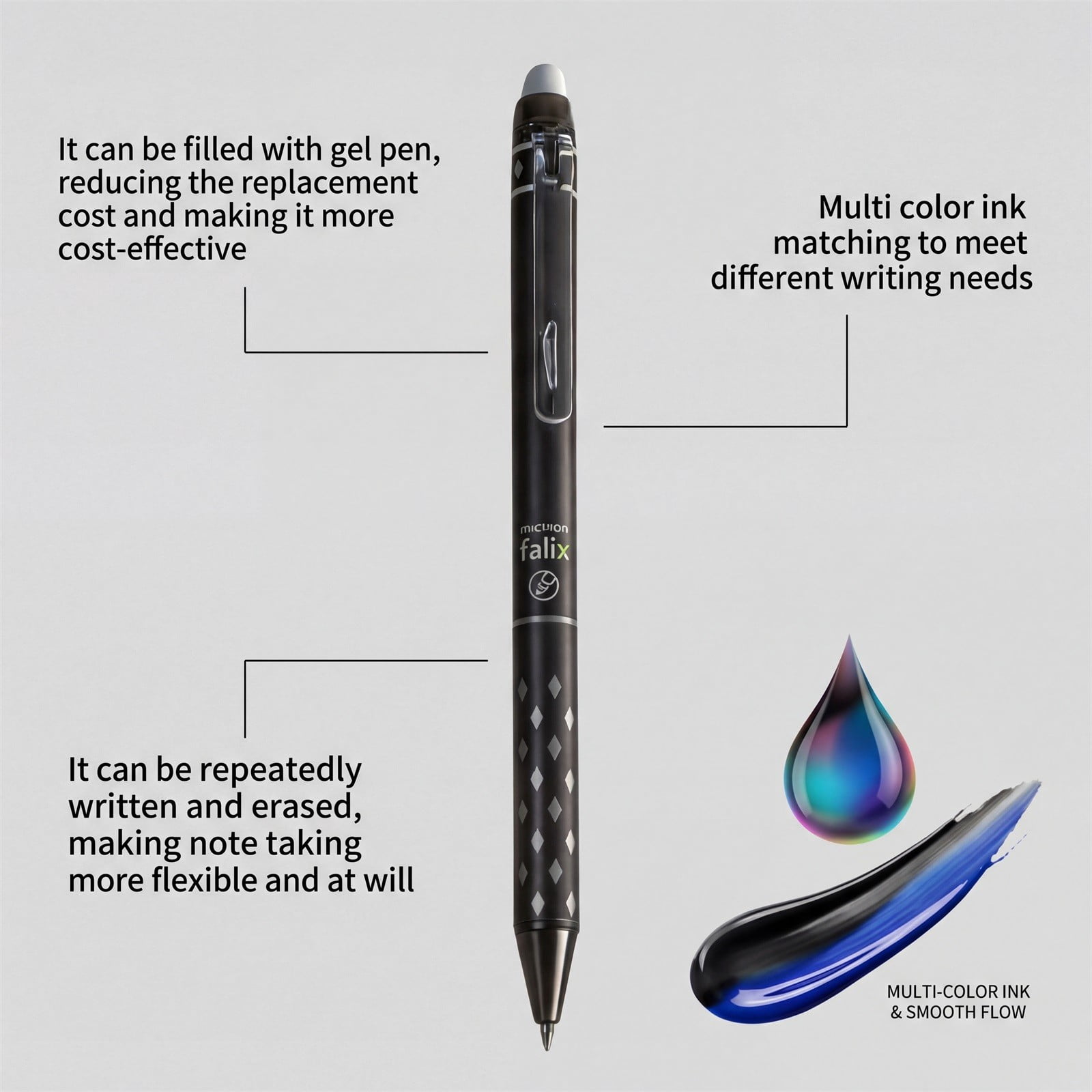Erasable Gel Pen Comfortable Writ Error Erasable Convenient Writ Pen 20Ml