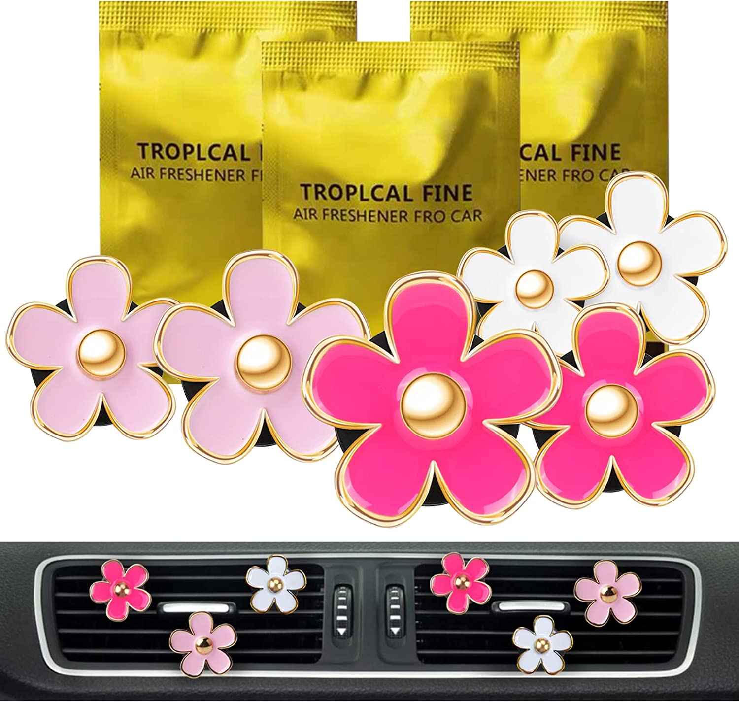 Cute Gifts Pink Car Decor Accessories for Women Teens, 6pcs Car