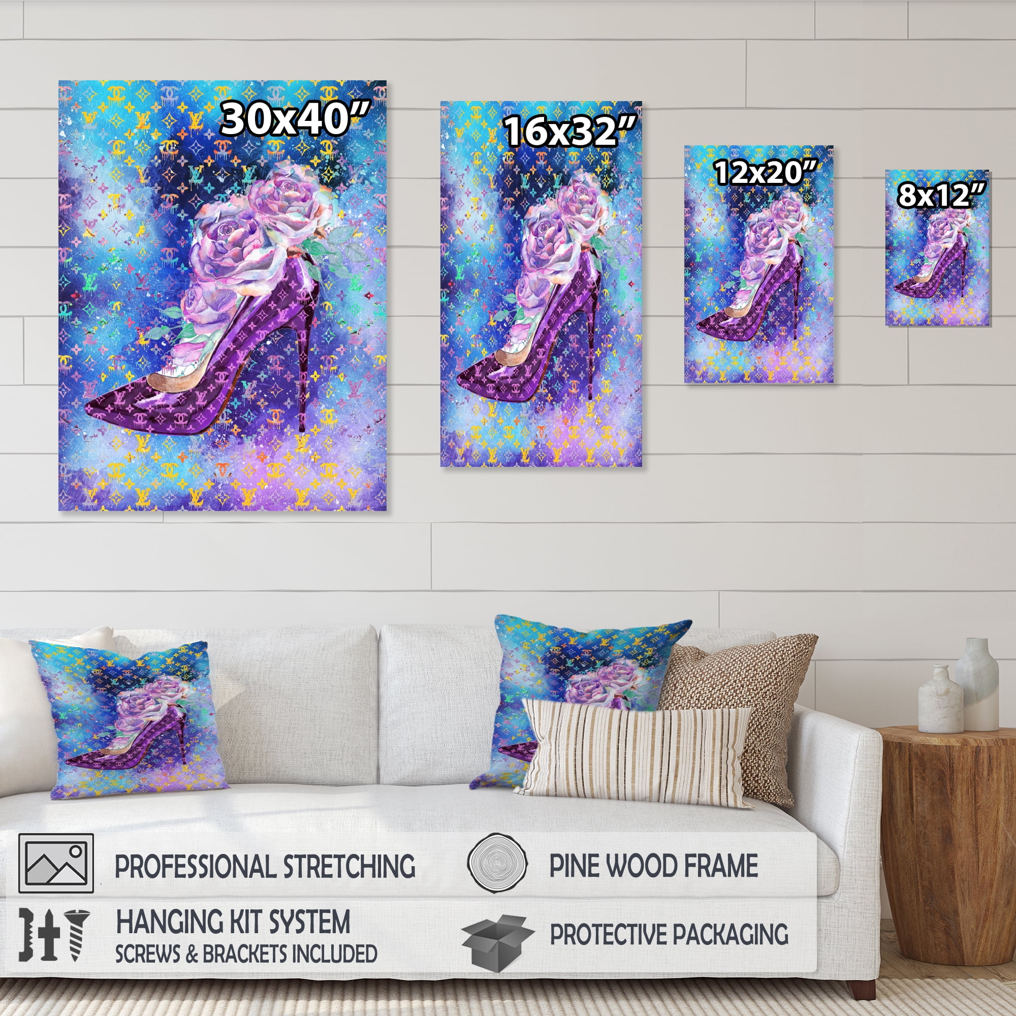 Designart Designer Purple Floral Heel Canvas Wall Art