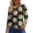 thumbnail image 5 of WTOBBY Women's Casual Round Neck 3/4 Sleeve Loose Printed T-Shirt with Christmas Elements, Ladies Holiday Theme Top for Everyday Wear, Comfortable Fashion Blouse,Black L, 5 of 6