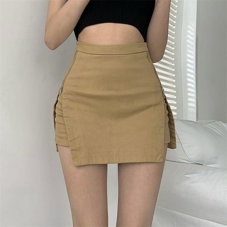 Sexy Zipper Slit Mini Skirts Women Vintage High Waist Slim Fit Bag Hip Skirt Female Summer Y2K Street Anti-Glare Denim Skirt