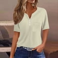 thumbnail image 2 of Pxiakgy Short Sleeve T Shirts for Women V Neck Button Down Tops with Pocket Loose Fit Blouse for Daily Wear Henley Summer Tops Casual Button Down Shirts Loose Fitted Gradient Tees Fashion Beige L, 2 of 5