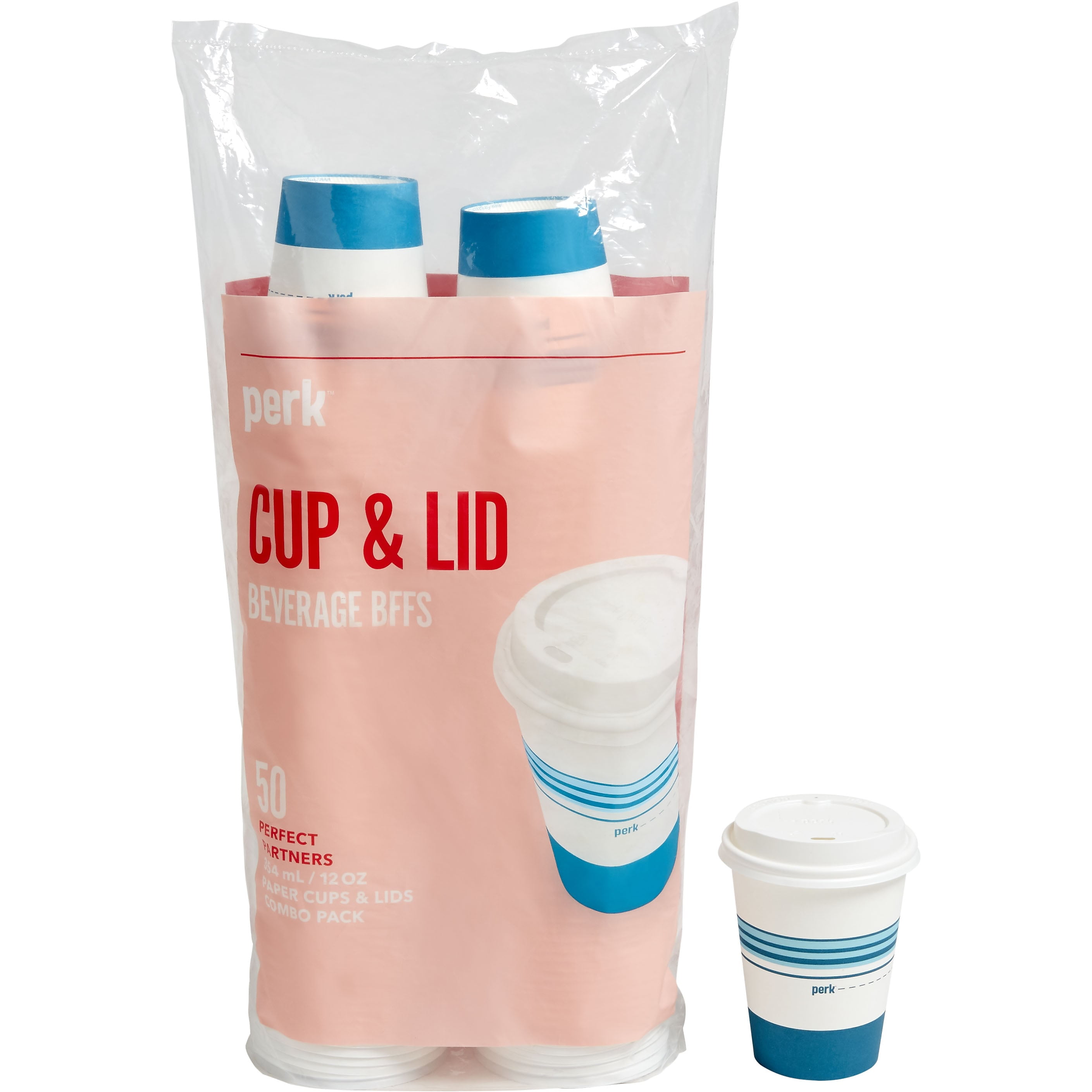 Perk Paper Cup & Lid Combo, 12 Oz., White/Blue PK54365