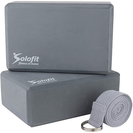 SoloFit Yoga Blocks (2) with Yoga Strap – High Density EVA Foam Blocks for Stretching  Balance  Pilates  Dancers  Flexibility – Improve Strength  Aid Flexibility & Support Deepen Poses