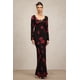 thumbnail image 1 of Vestido Bellabarnetten Monroe con cuello en V y manga larga con estampado largo, 1 of 6