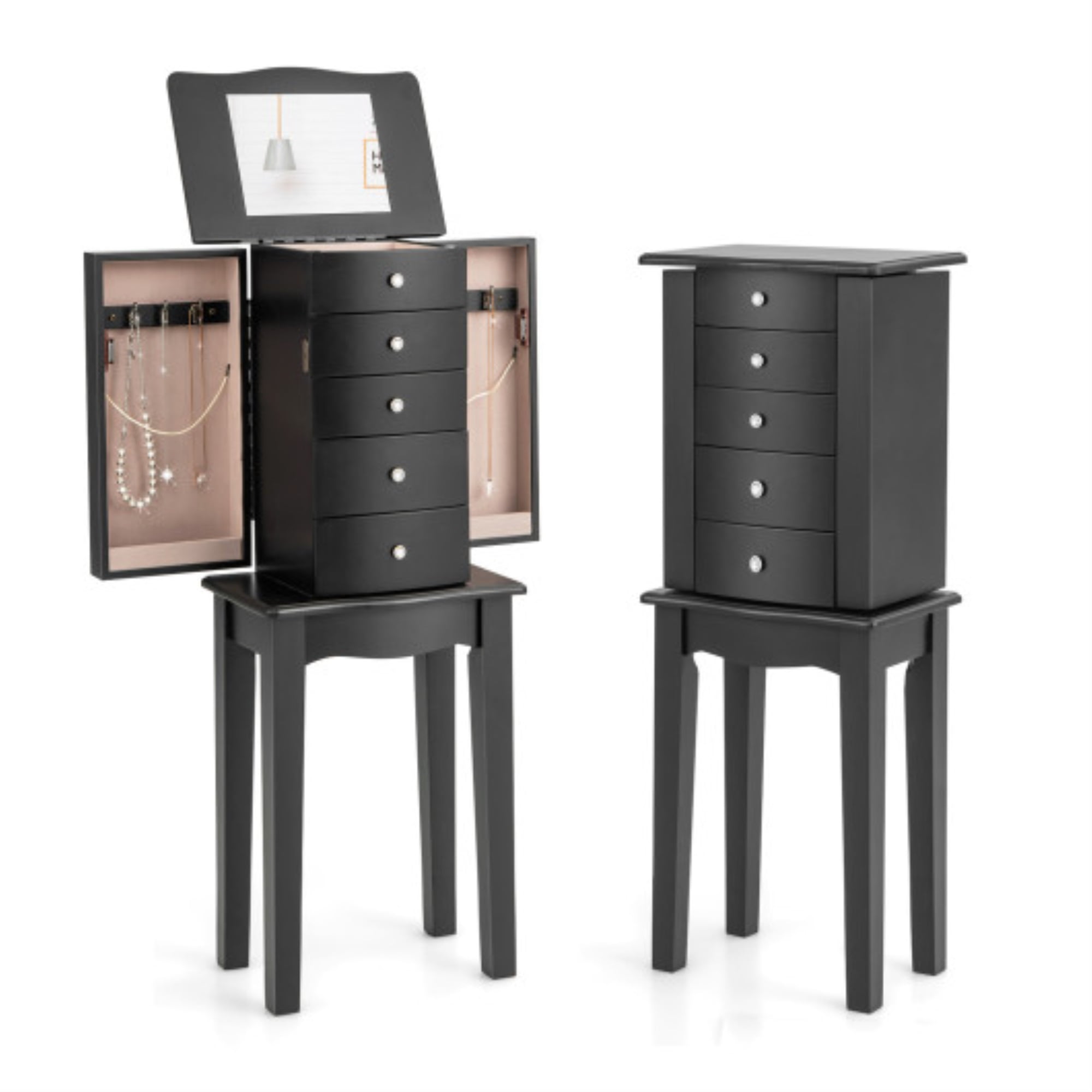 Convenient Top Flip Mirror Jewelry Armoire with Ample