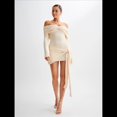 thumbnail image 4 of Vestido de Punto Corto con Hombros Descubiertos para Mujer, Larga, Irregular, con Cordones, Sexy Lechoso L, 4 of 9