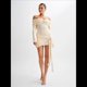 thumbnail image 4 of Vestido de Punto Corto con Hombros Descubiertos para Mujer, Larga, Irregular, con Cordones, Sexy Lechoso L, 4 of 9