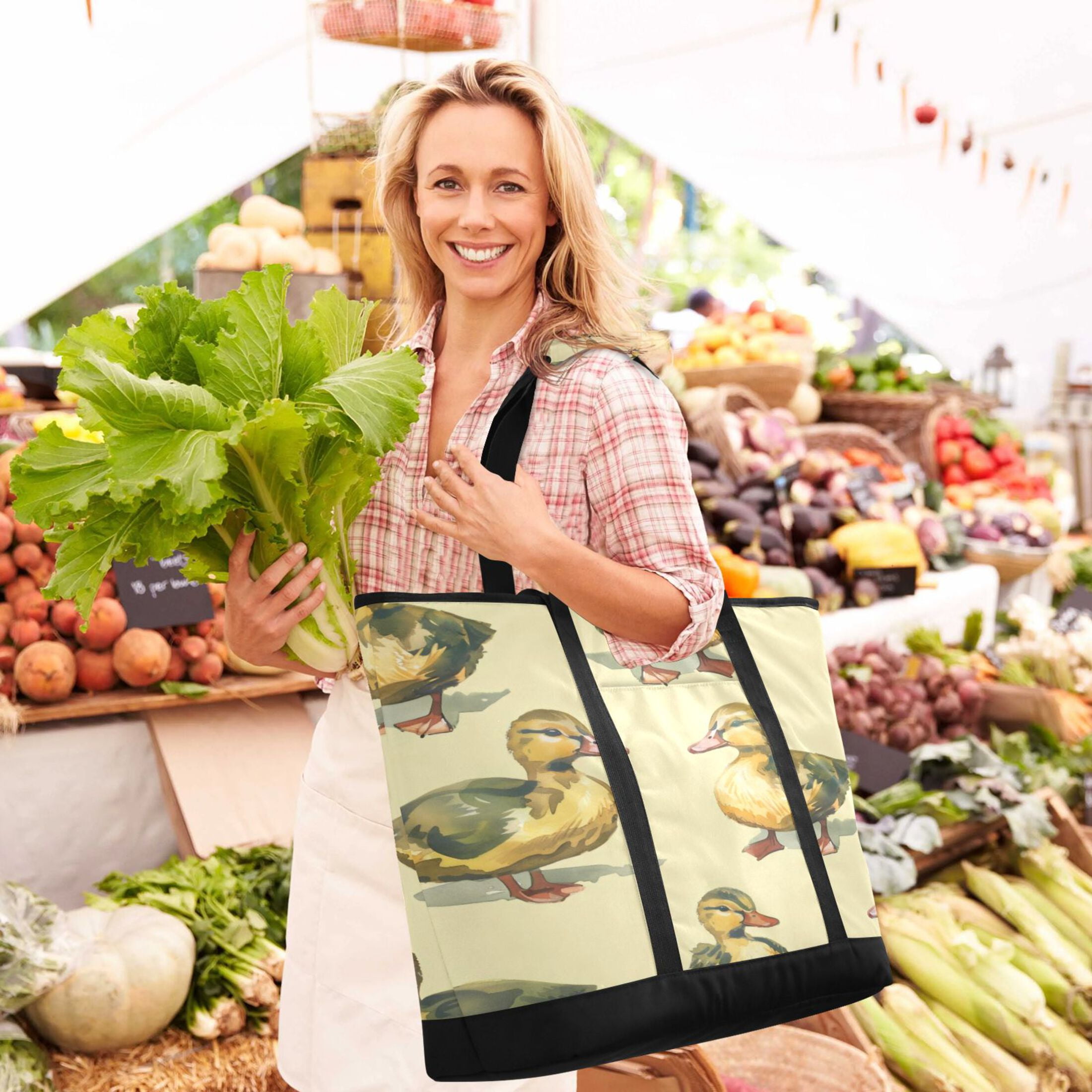 Large Hand-held Ice Pack Picnic Bag Insulation and Refrigeration Suitable for Shopping Picnics and Camping Green Duck