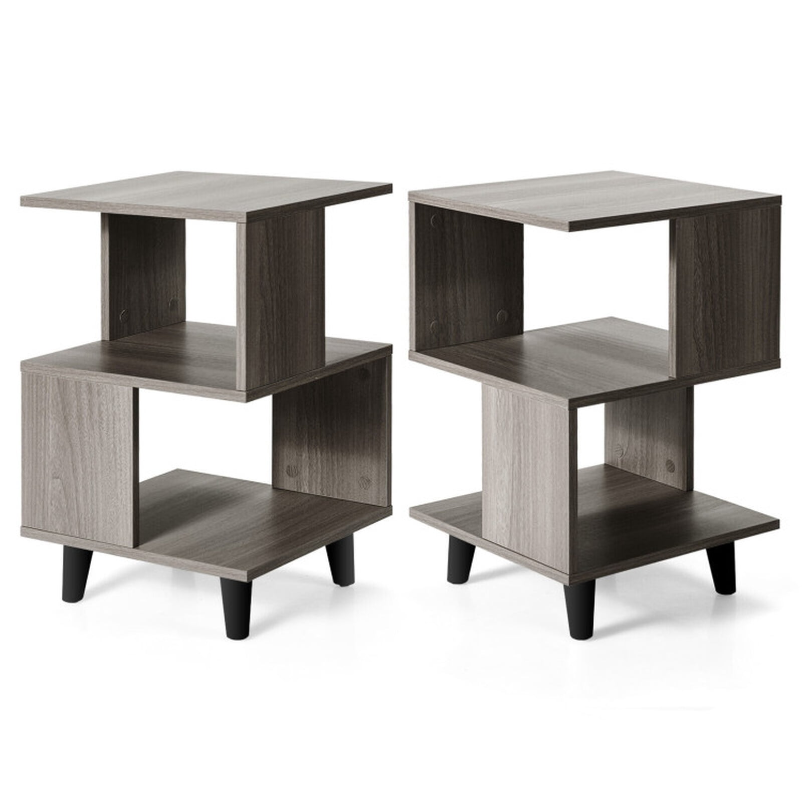 Furnibear Set of 2 Wooden Nightstands with Legs and Open Display Shelf Bedside Tables for Bedroom Living Room and Small Spaces, Grey