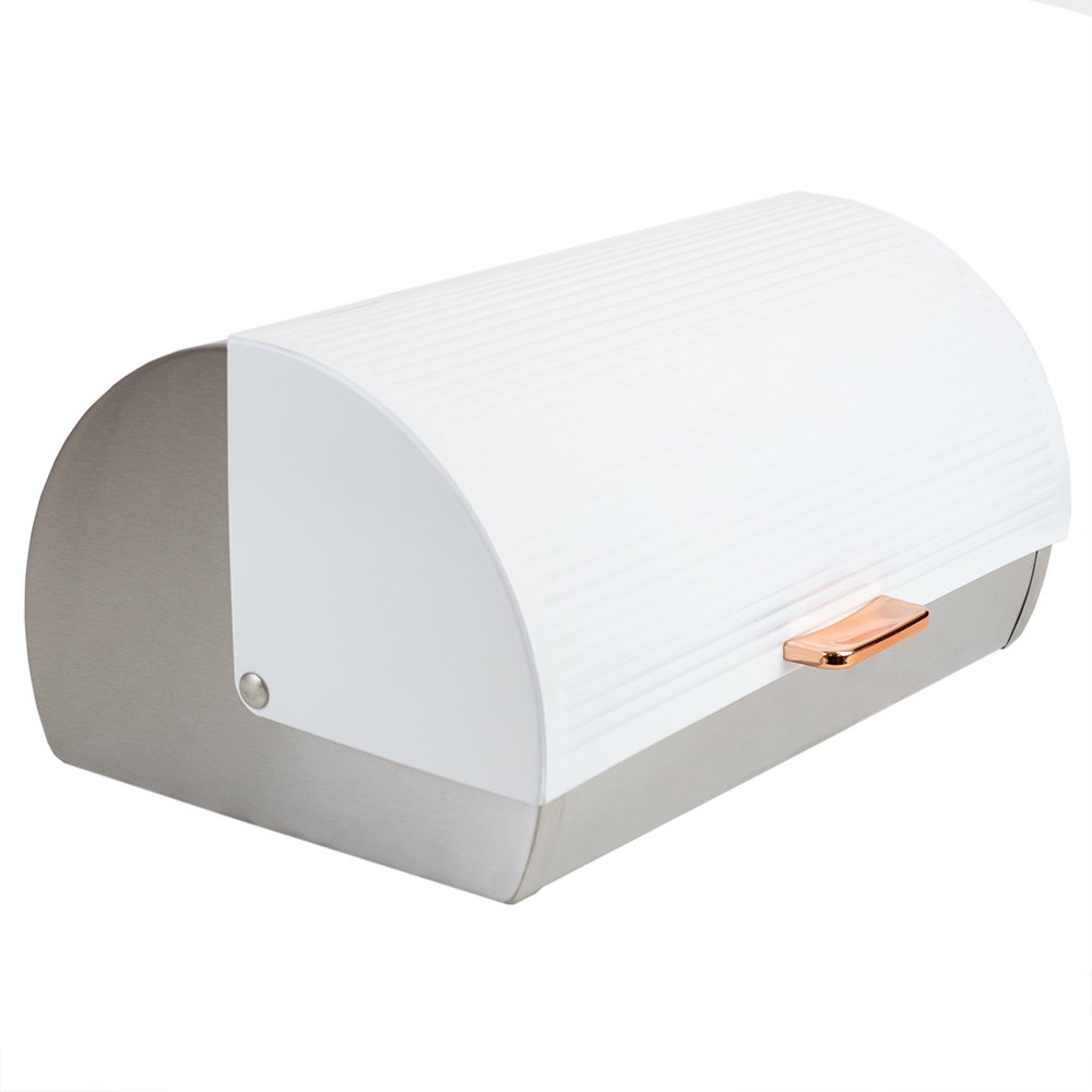 Retro Bread Box with Roll up Panel Lid and Gold Handle, White Walmart