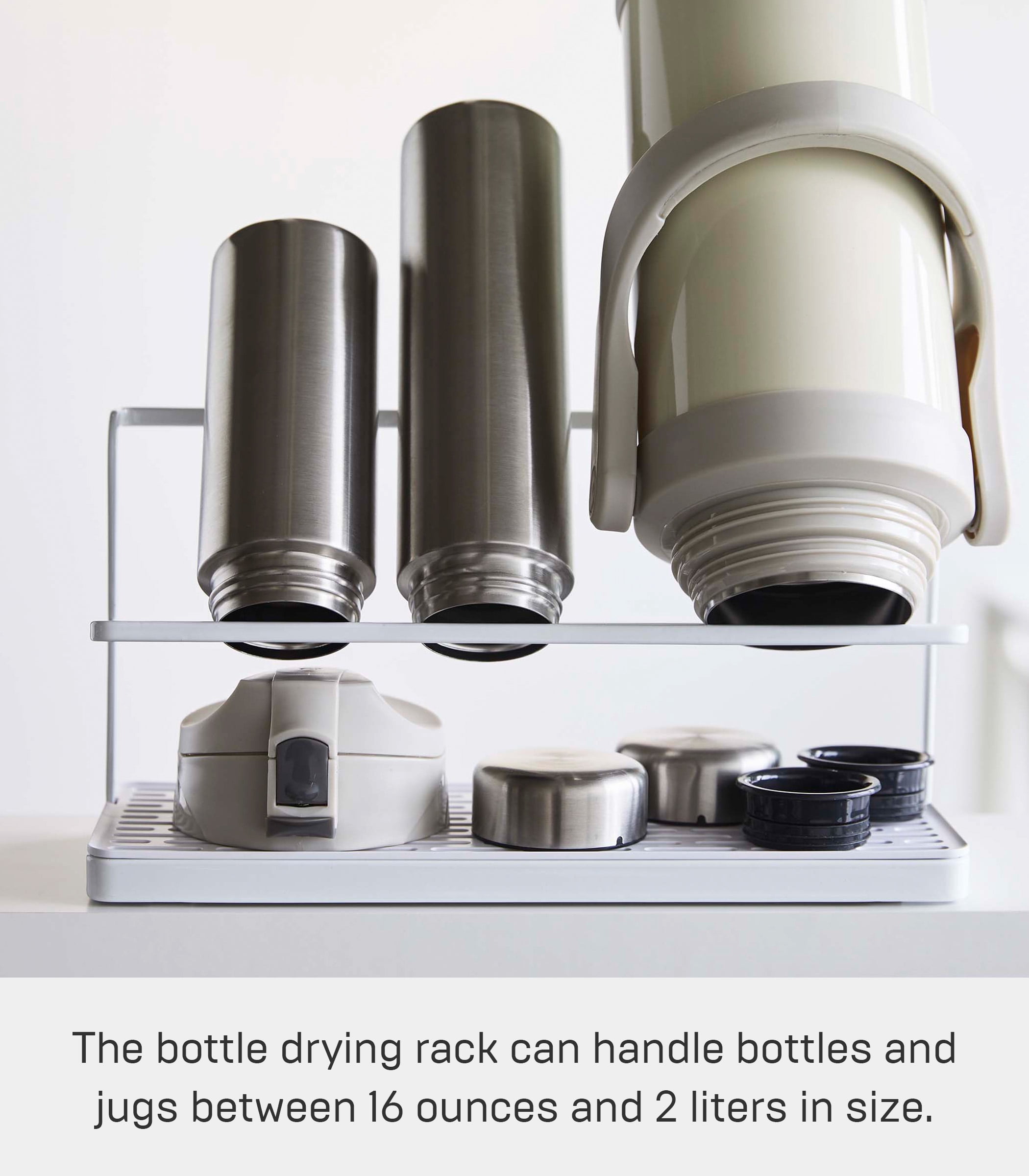 Yamazaki Home Countertop Bottle Drying Rack, White, Steel, Supports 4.4 pounds, No Assembly
