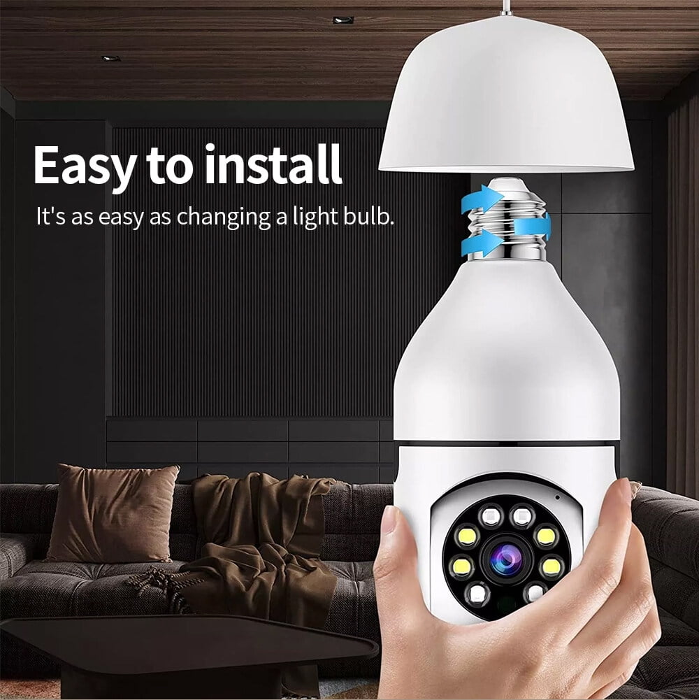 Light Bulb 1080P Security?Wireless Camera WiFi Smart for Home Surveillance Screw into The E27 Light Bulb Socket Spotlight Alarm Color Night Vision Two-Way Talk Motion Alarm PTZ 360 Degree