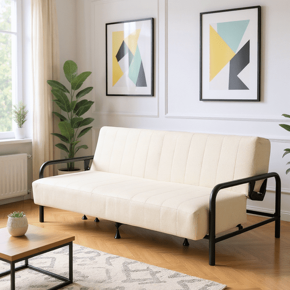 Homy Casa Modern Convertible Sofa Bed with Metal Frame,Loveseats for Apartments, Beige