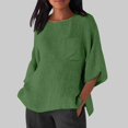thumbnail image 2 of Hauts d'Été pour Femmes Élégants avec Manches 3/4 et Col Rond en Chemises Unies Confortables pour Femmes Vert G, 2 of 4