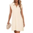 thumbnail image 1 of Vestido MEROKEETY para mujer 2025, verano, manga corta, cuello en V, beige, 1 of 8