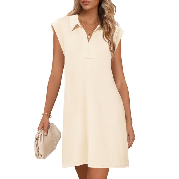 Vestido MEROKEETY para mujer 2025, verano, manga corta, cuello en V, beige