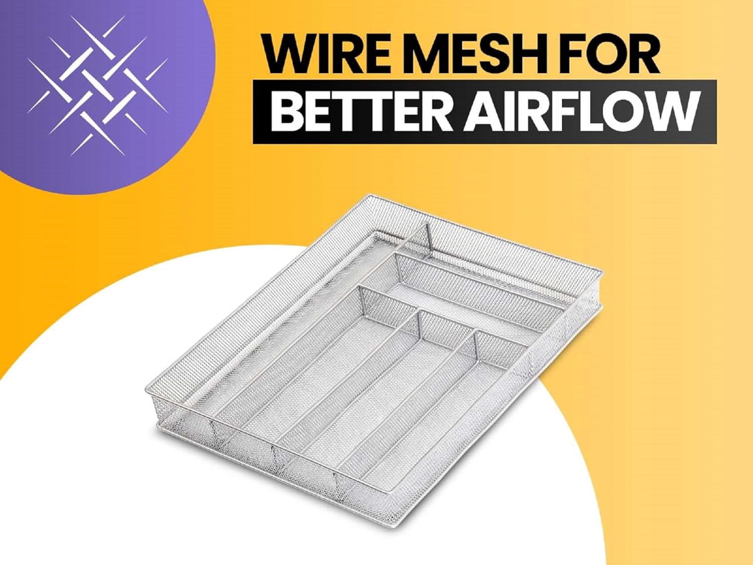 YBM Home Wire Mesh Silver Drawer Organizer for Silverware and Gadgets
