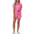 thumbnail image 2 of INSPIRAR CHIC Conjuntos de Pijamas para Mujeres Camisa de Botones y Pantalones Cortos 2 Pcs Ropa de Dormir de Satén Sedoso L Rosa Fucsia, 2 of 6