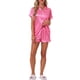 thumbnail image 2 of INSPIRAR CHIC Conjuntos de Pijamas para Mujeres Camisa de Botones y Pantalones Cortos 2 Pcs Ropa de Dormir de Satén Sedoso L Rosa Fucsia, 2 of 6