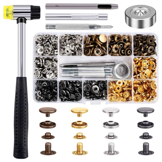 Juego de 120 Sujetadores a presión de cuero Sunnimix con martillo manualidades reparación de prendas