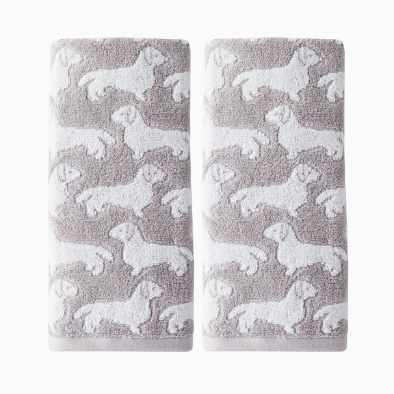SKL Home Saturday Knight Ltd Dog Woven Puppy Design Soft And Absorbent Hand Towel - 16x26", Gray