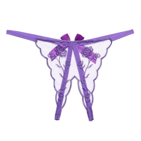 Women s G String Panty Lace Thongs Bow Front Crotchless Underwear Hollow Out See Through Panty Bridal Lingerie