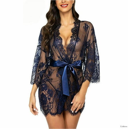 Womens Sexy Lace Lingerie Robe Babydoll Kimono Dressing Gown Nightwear Nightgown