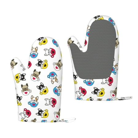 

Lafuoo French Bulldog With Coffee Cup Pattern Silicone Anti-Scalding Gloves Hanging Rope Gloves are Suitable for Kitchen Utensils for Kitchen Baking Cooking Outdoor Barbecue